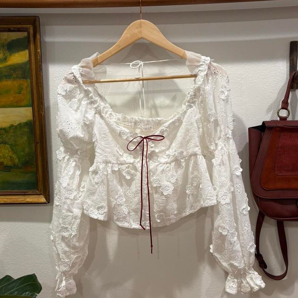 ASTR lace blouse with velvet tie front cottagecore top